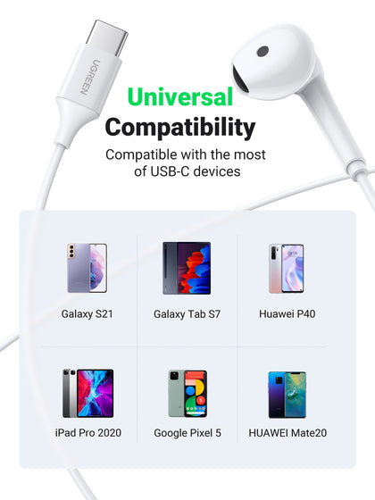 Ugreen Wired Earphones with Type-C Connector (White) EP101