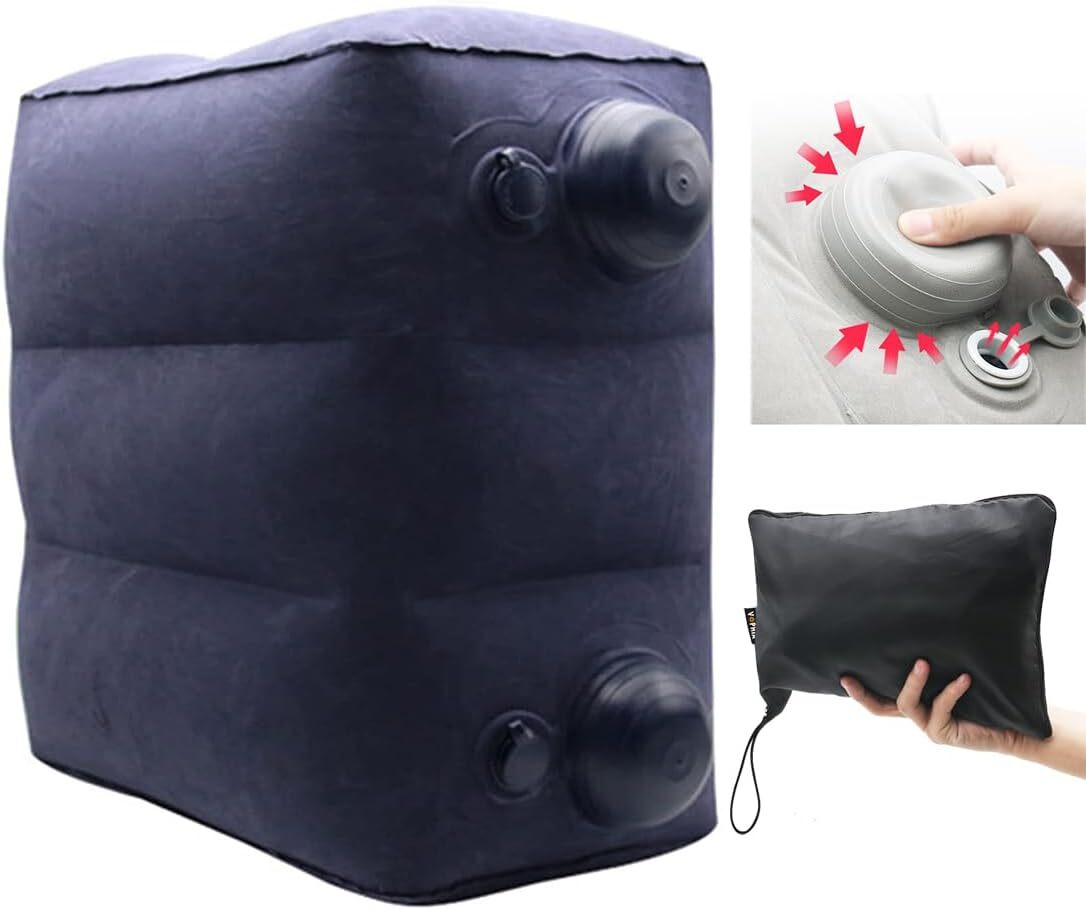 Inflatable Portable Travel Foot Leg Rest Pillow with Built-in air Pump fr  Travel