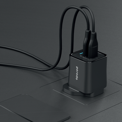 Porodo Dual Port Wall Charger 2.4A With 1.2m Type-C Cable