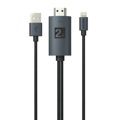 Porodo Braided HDMI Lightning Cable (2m/6.6ft) USB Connection For Charging Your Device at The Same Time