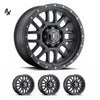 (17×8.50) 4x ALPHA BLACK WITH BLACK RING 6×5.5″ (0 OFFSET)