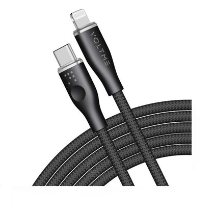 Voltme Powerlink Rugg Double Nylon Cable Type C to Lightning 3A / 2.0M ZincAlloy Connector Black
