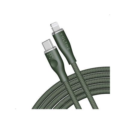 Voltme Powerlink Rugg Double Nylon Cable Type C to Lightning 3A / 2.0M ZincAlloy Connector Green