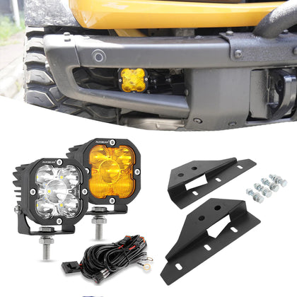Aux Beam 3 INCH 80W 9600LM LED Pods Lights White&Yellow With Front Bumper Fog Light Mount Brackets For Ford Bronco 2021 2022