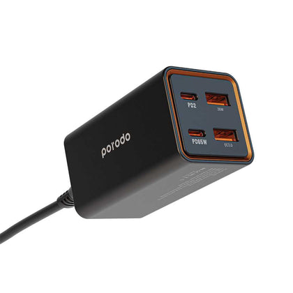 Porodo 65W GaN 4 Ports Desktop Charger Dual USB-C & USB-A Quick Charge