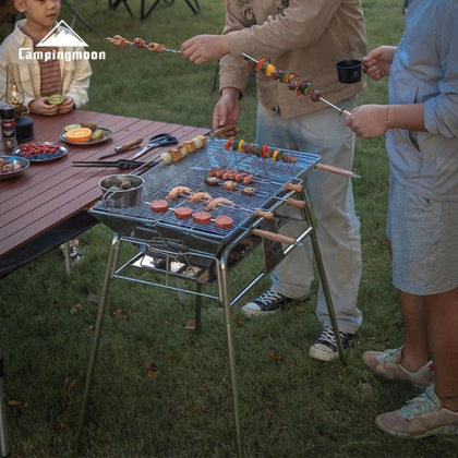 Campingmoon Folding Camping Charcoal Grill BBQ Stainless Steel Large