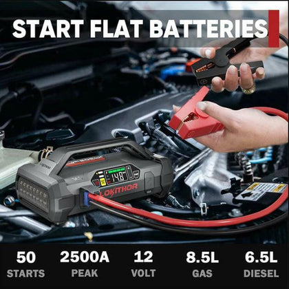 Lokithor JA302 4in1 Jump Starter with Air Compressor - 2500 Amp Jump Starter, 150 PSI Air Inflator, 76Wh Power Bank QC3.0 18W, 300 Lumen Led Flashlight for Up to 8.5L Gas and 6.5L Diesel Engines