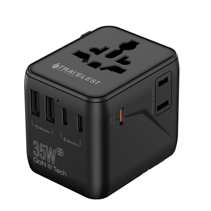 Travelest Universal Travel Adapter GaN 35W with 3 USB-C & 2 USB-A, AC 2500W, Works with 200+ Countries
