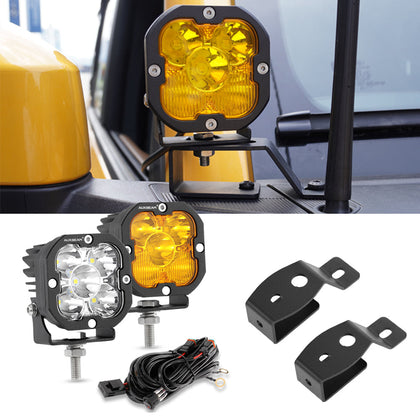Auxbeam - 3 inch 80W 3 Inch 80W 9600LM Led Pods Lights White&Yellow With A-Pillar Mounting Bracket For Ford Bronco 2/4 Door 2021 2022