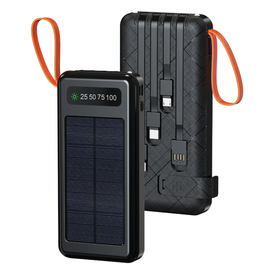 Porodo Piano Solar 10000mAh Power Bank with Integrated Cables
