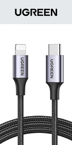 Ugreen USB-C to Lightning M/M Cable Aluminum Shell Braided 1m (Black)US304