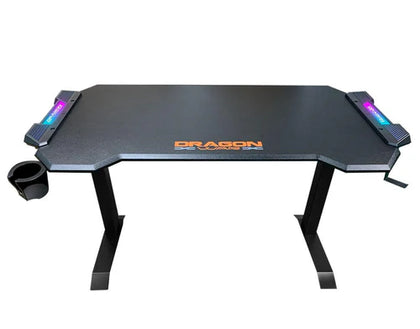 Dragon War GT-010 RGB Gaming Desk (RGB VERSION), I Shaped Leg (Black) BLACK Melamine Board / Carbon Fiber Board