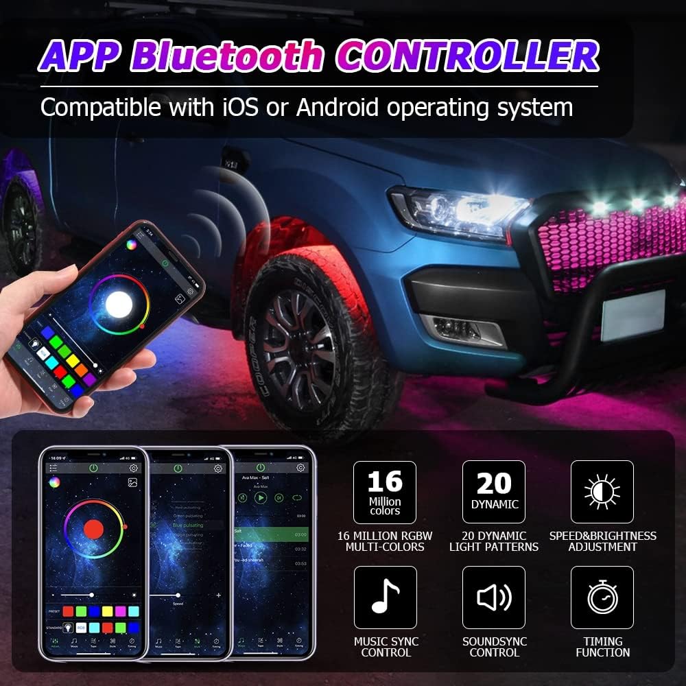 RGB LED Rock Lights Bluetooth/APP Control 4 Pods