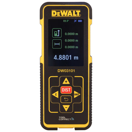 Dewalt Laser Distance Meter 100M BT - IP54 - ACCURACY +/- 1.5MM/M - MAX 3MM - Distance, Area, Volume, Pythagoras, Timer Function, Inclinometer, Partial Height - With Pouch & Batteries