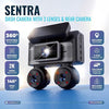 Powerology Sentra Dash Camera with 3 Lenses and Rear Camera - Black