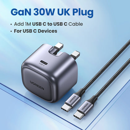 Ugreen Nexode 30W USB-C PD GaN Fast Charger UK -folding foot (Black) CD305