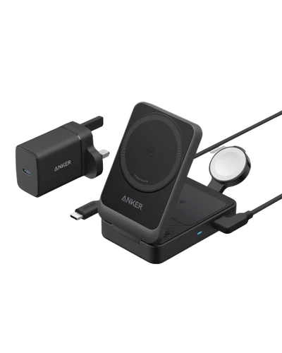 Anker MagGo Wireless Charging Station (15W, Foldable 3-in-1) -Black