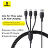 Baseus Ultra-Fast One-for-Three Fast Charging Cable USB-A to M+L+C 1.3m - Cosmic Black