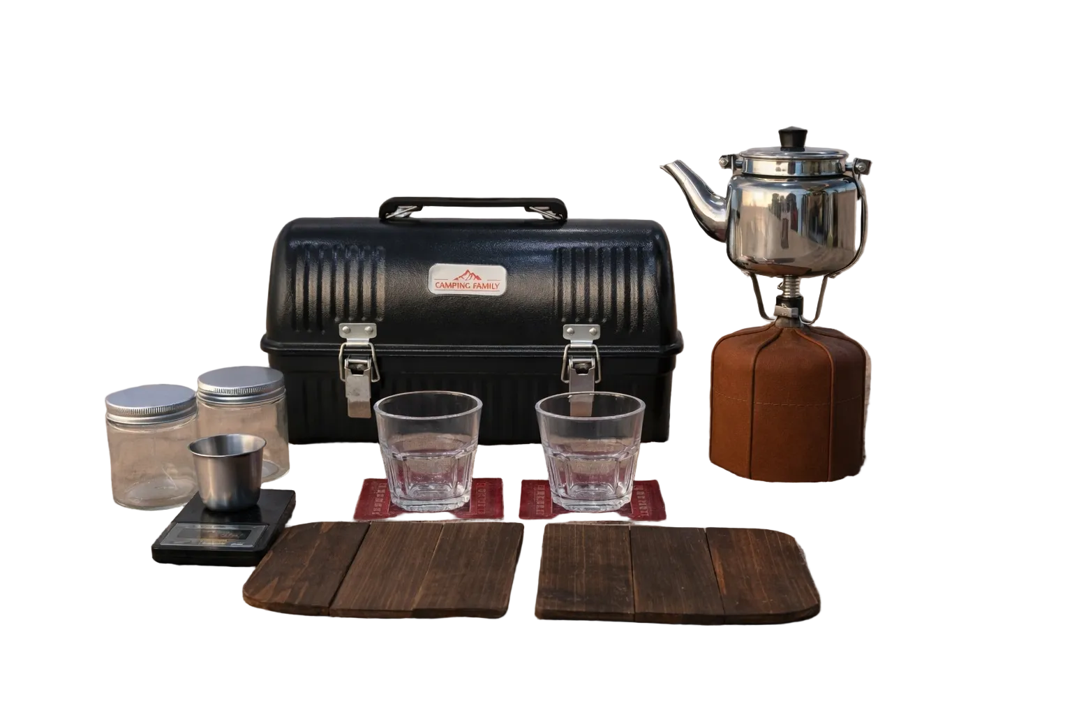 Camping Family - Complete Tea Set Box for outdoor Black (Big)