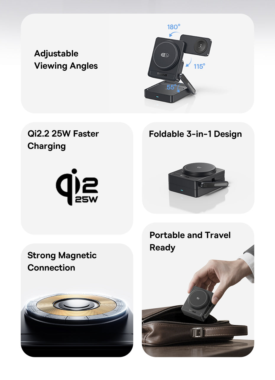 Baseus PicoGo AF21 Portable 3-in-1 Qi2.2 Wireless Charger 35W - Cosmic Black