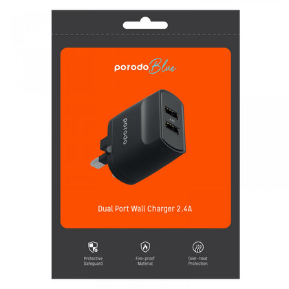 Porodo Blue 3Pin Dual Port Wall