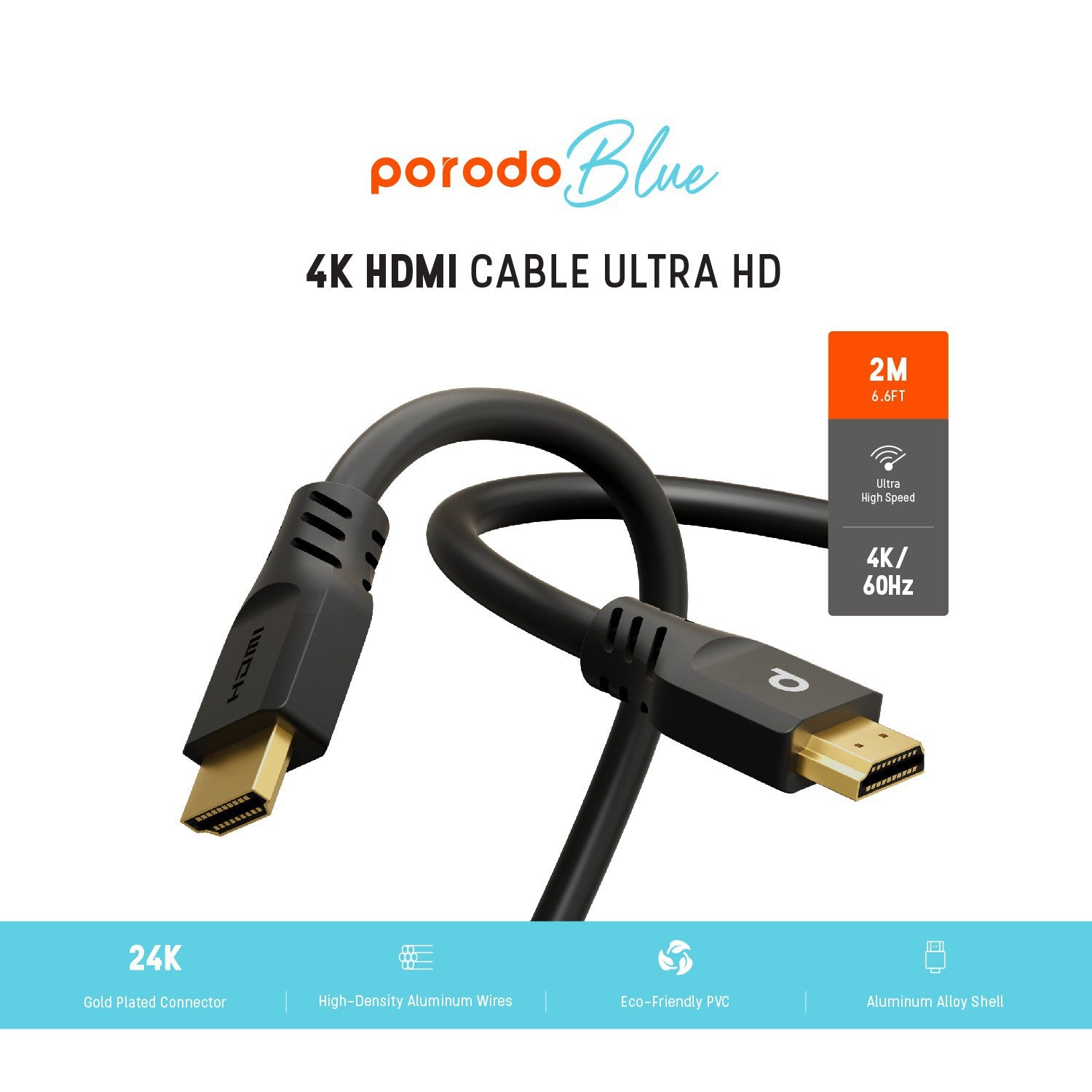 Porodo Blue 4K/60Hz HDMI Cable Ultra HD – Campnsea