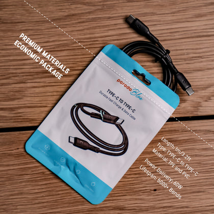 Porodo Blue PVC Type-C to Type-C 60W Durable Fast Charge & Data Cable 1m/3.2ft
