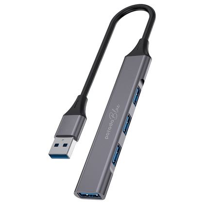 Porodo - Blue 4 in1 USB-A Hub to 1 x USB-A 3.0 5Gbps and 3 x USB-A 2.0 480Mbps