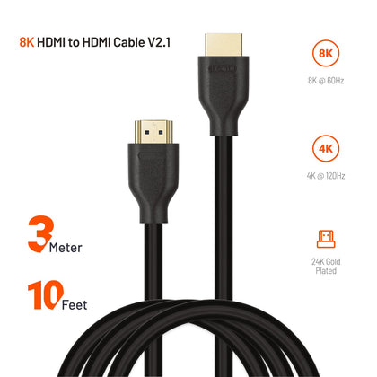 Porodo 8K HDMI to HDMI Cable V2.1 and (3m/10ft)