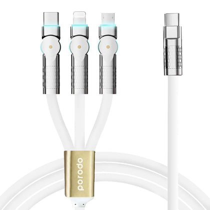 Porodo Multi-Connector Swivel Fast Charge Cable (Lightning,Type-C,Micro USB) 1.2M
