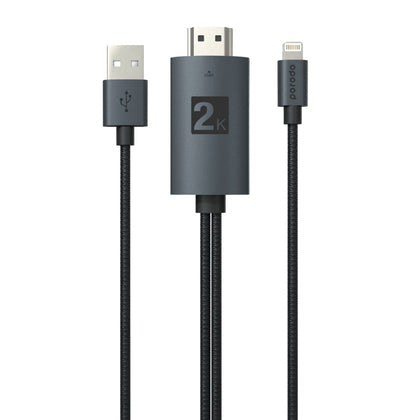 Porodo Braided HDMI Lightning Cable (2m/6.6ft) USB Connection For Charging Your Device at The Same Time