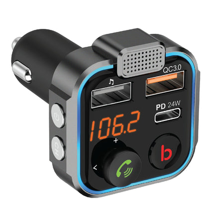 Porodo Smart Car Charger FM Transmitter With 24W PD Port and QC3.0