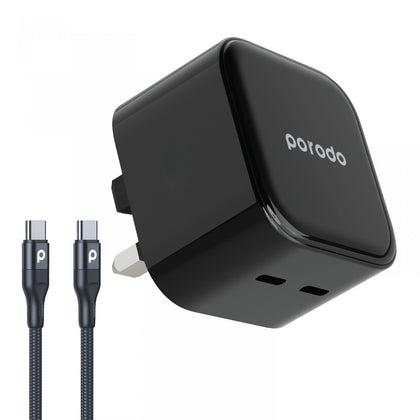 Porodo Super-Fast Dual USB-C Wall Charger With 1.2m Type-C To Type-C Cable
