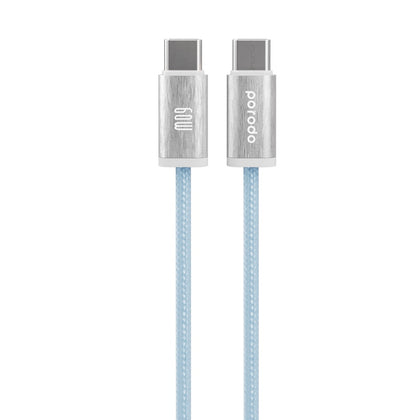 Porodo Woven Braided USB-C To Type-C Cable Data & Fast Charge Aluminum Shell 1.2m/4ft