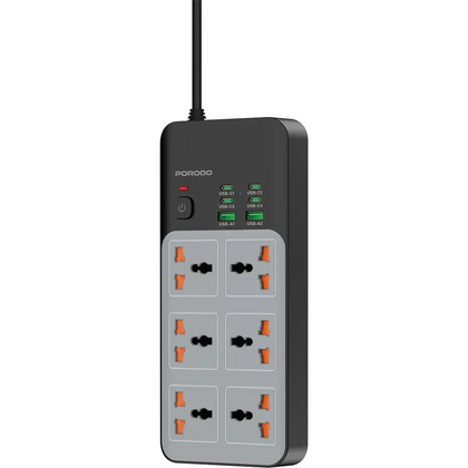 Porodo 3000W | 6AC Universal Power Strip with 6 USB Ports (4C + 2A)