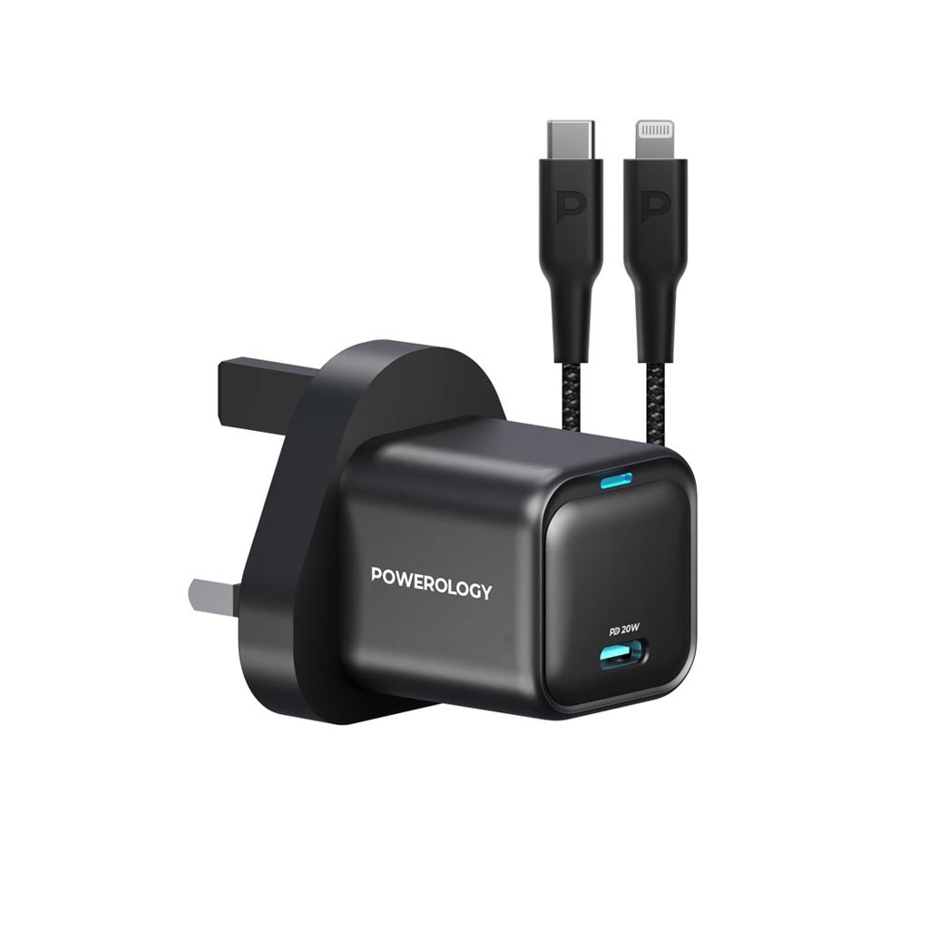 Powerology Ultra-Compact GaN Charger With USB-C To Lightning Cable 1.2m/4ft