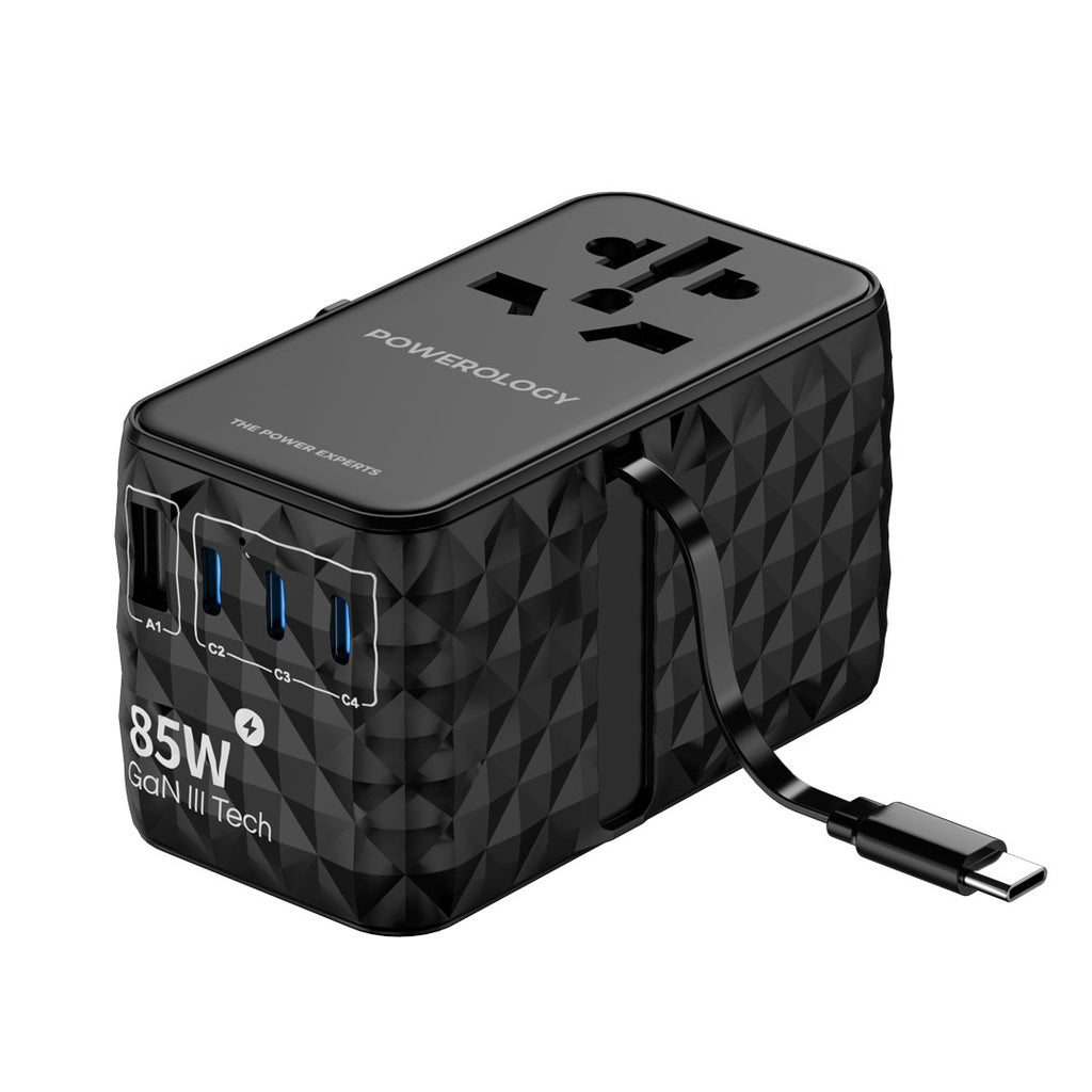 Chargeur GaN 3-en-1 80W Avec Câble Rétractable USB-C - Ports USB-C Et USB-A, Pour Smartphone, Tablette, PC Portable - 4