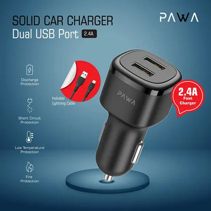Pawa Solid Car Charger 2.4A Auto-ID Black