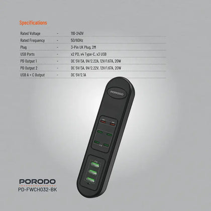 Porodo 50W Multi-Port USB Charging HUB