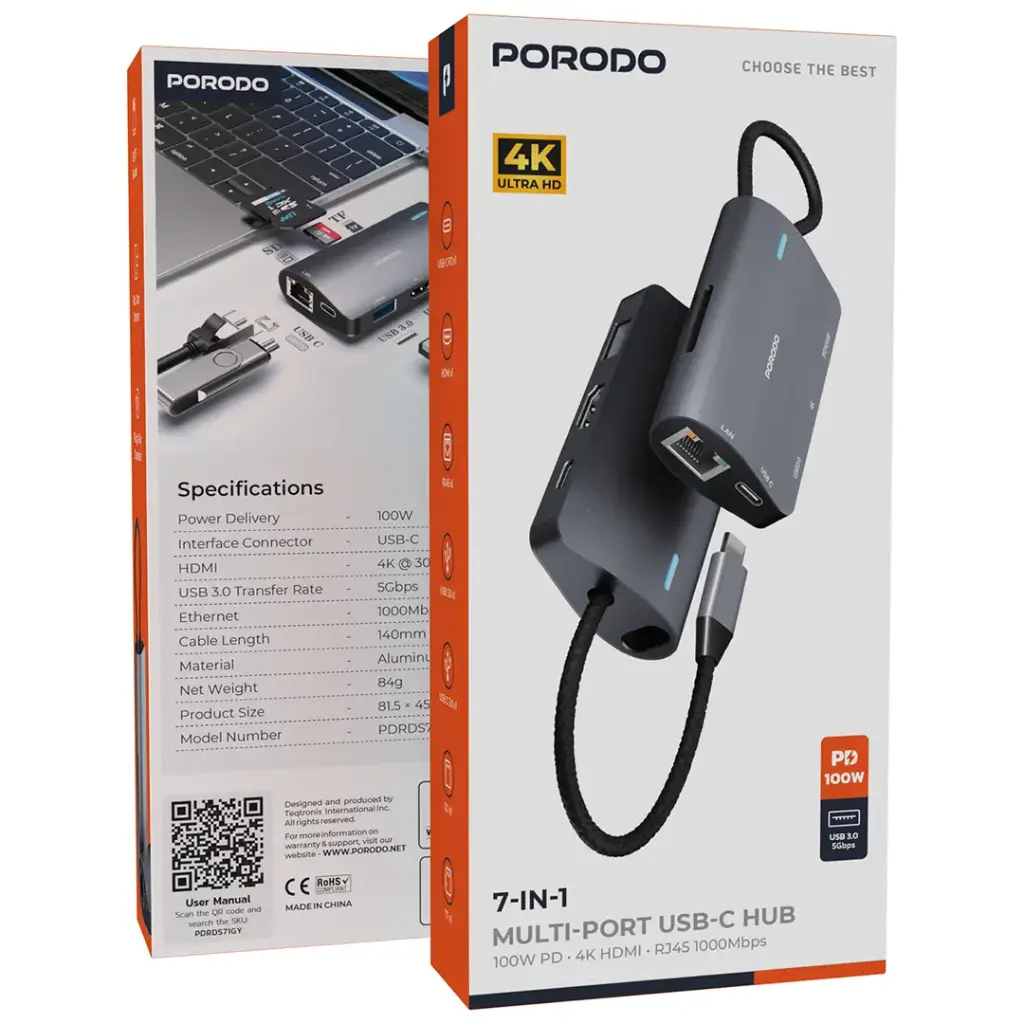 Porodo 7 IN 1 Multi Port USB-C Hub