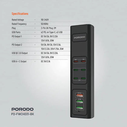 Porodo 85W Multi-Port USB Charging HUB