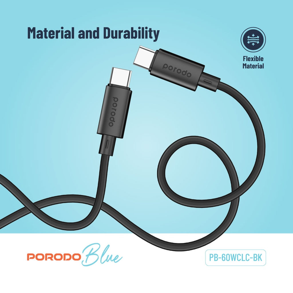 Porodo Blue USB-C To USB-C Cable Fast Charge & Data 1.2m/4ft