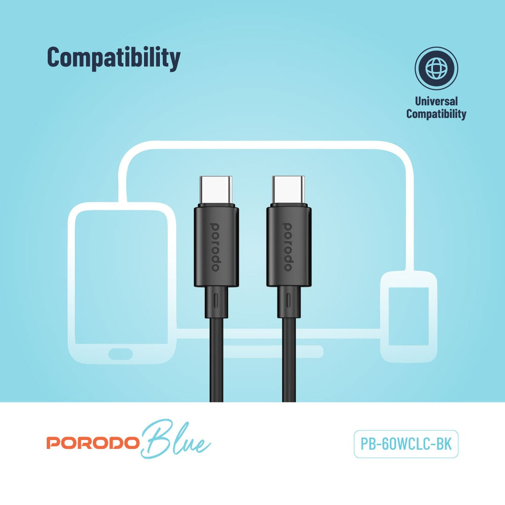 Porodo Blue USB-C To USB-C Cable Fast Charge & Data 1.2m/4ft