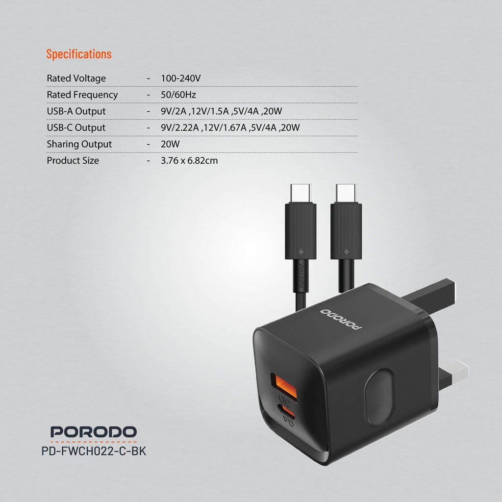 Porodo Dual port Wall Charger UK
