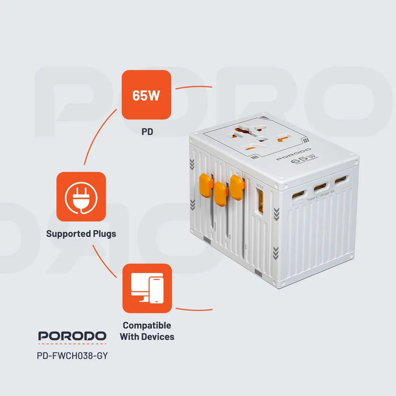 Porodo GaN 5-Port Travel Block Universal Charger