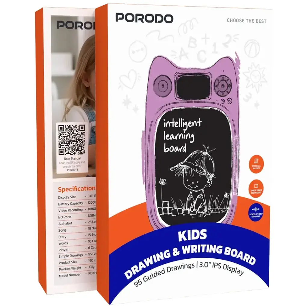 Porodo Kids Drawing & Writing Board 95 Guided Drawings | 3.0