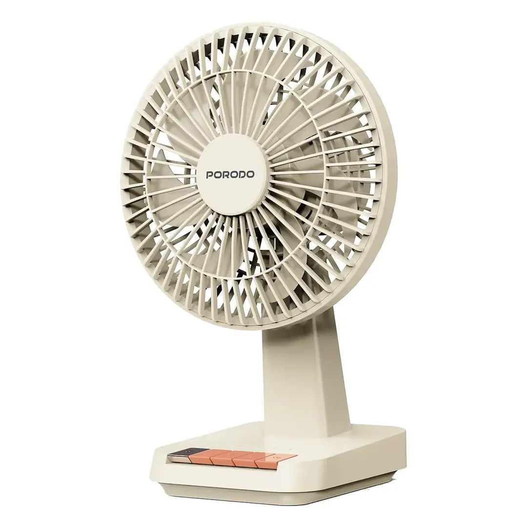 Porodo Lifestyle Chillo Portable Desk Fan with Oscillating Function & Indicator Lights - Beige