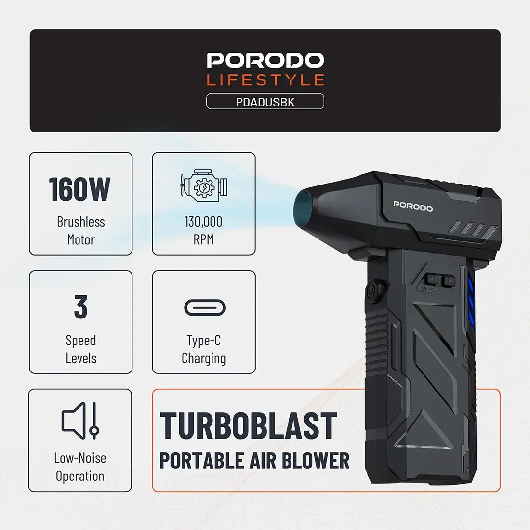Porodo Lifestyle Turboblast Portable Air Blower - Black