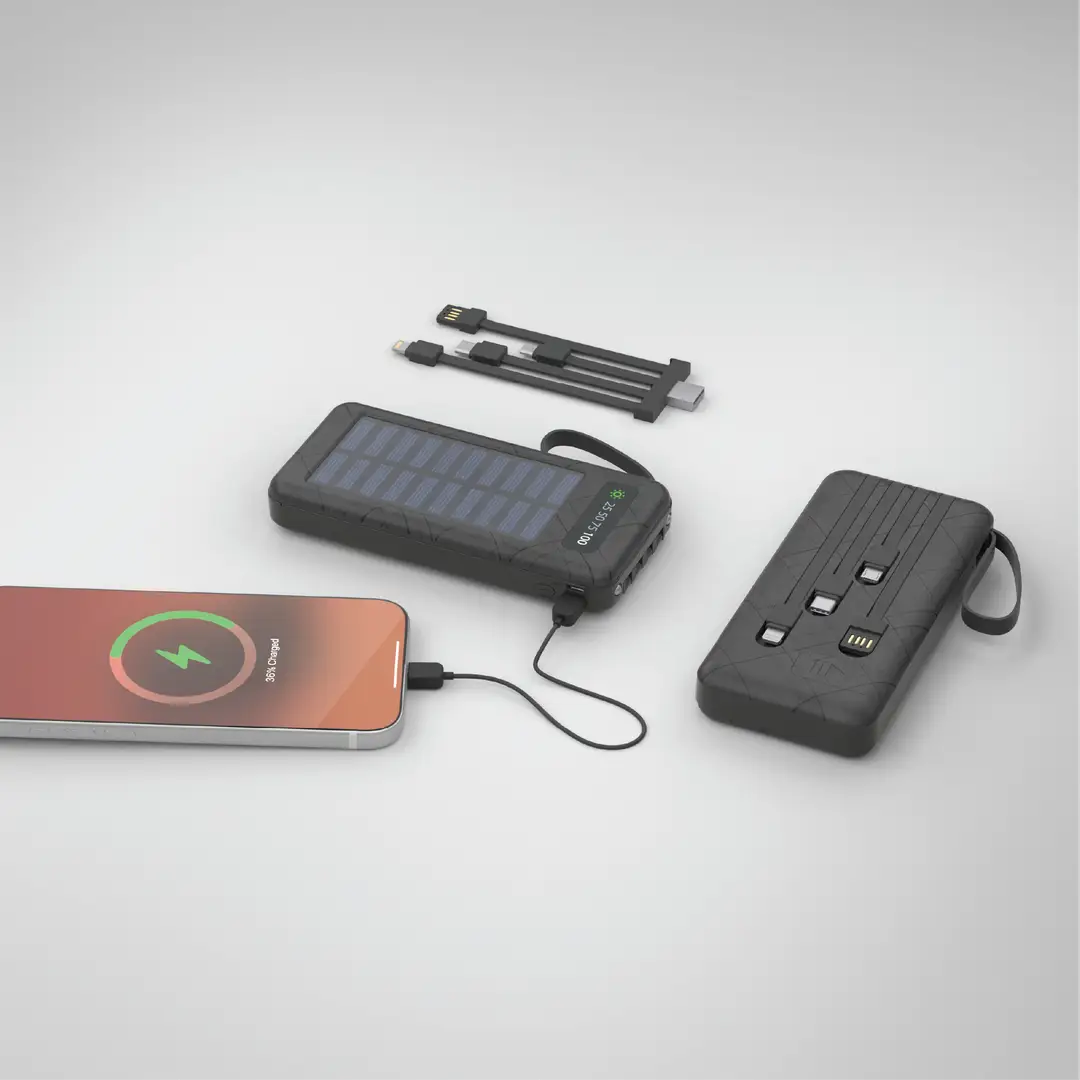 Porodo Piano Solar 10000mAh Power Bank with Integrated Cables
