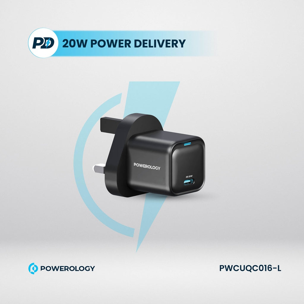 Powerology Ultra-Compact GaN Charger With USB-C To Lightning Cable 1.2m/4ft